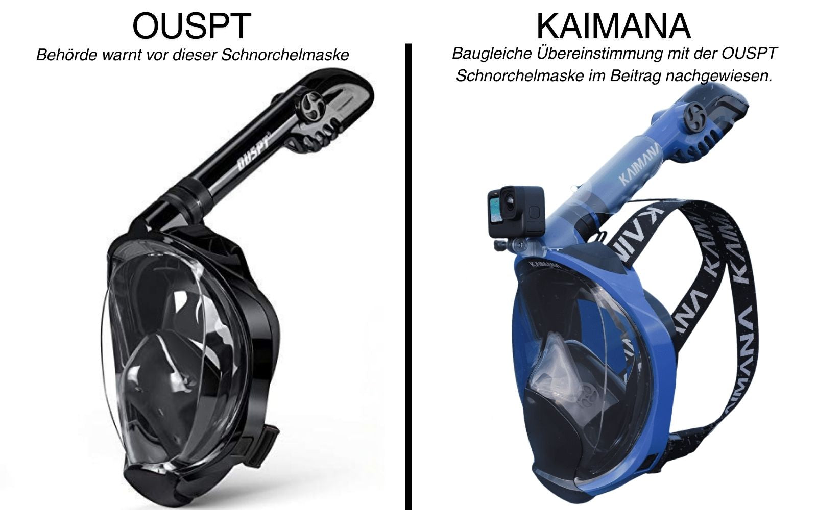 Vollgesichts-Schnorchelmasken OUSPT und Kaimana im Bauform-Vergleich