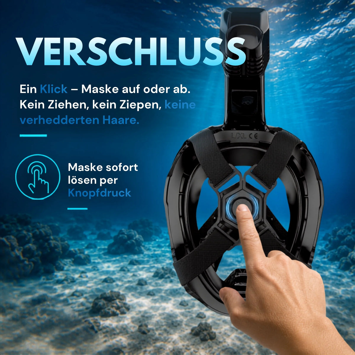 Khroom Seaview Pro Plus Vollgesichts-Schnorchelmaske mit Schnellverschluss – Maske per Knopfdruck auf- und absetzen