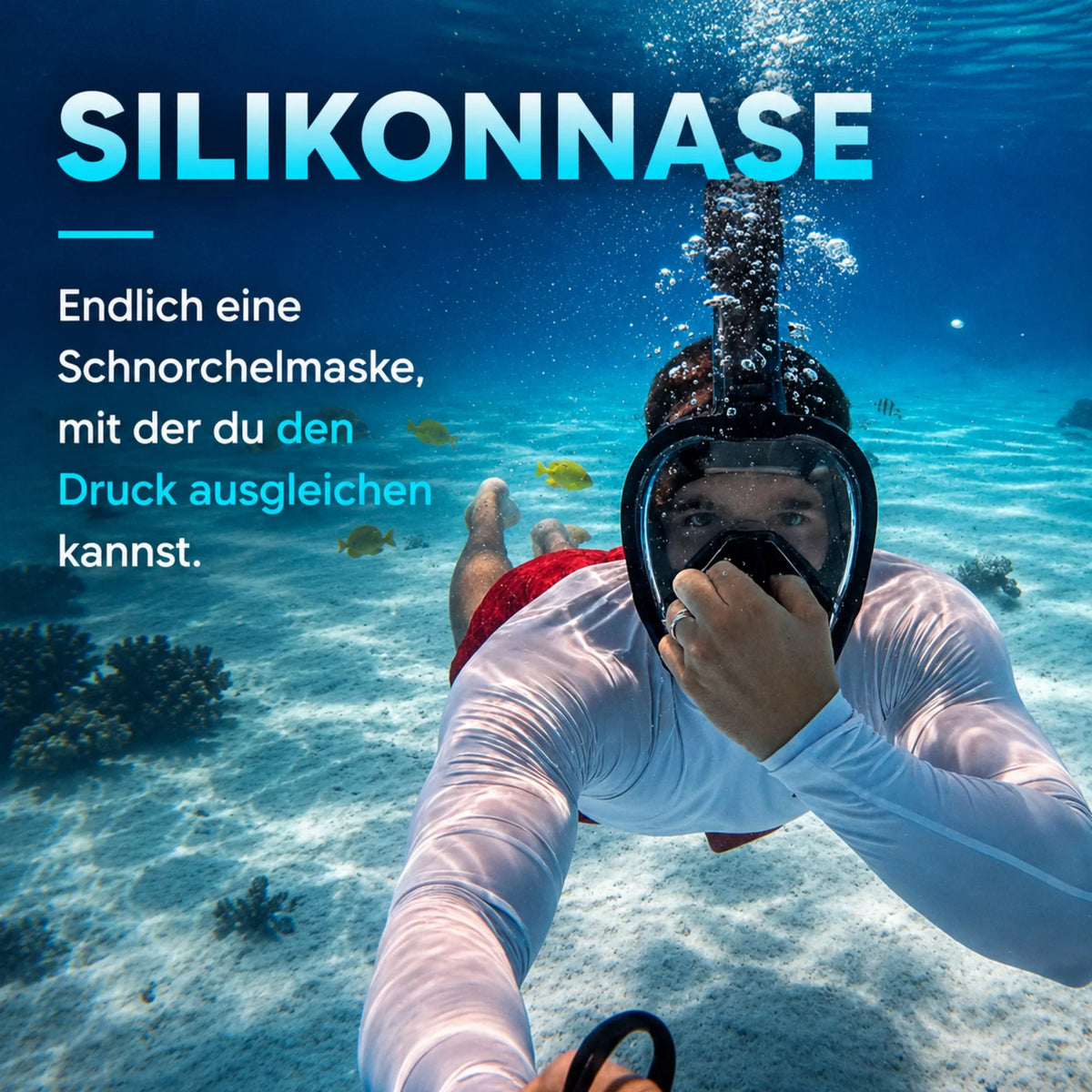 Khroom Seaview Pro Plus Schnorchelmaske mit Silikonnase zum Druckausgleich – Schnorchler beim Tauchen unter Wasser