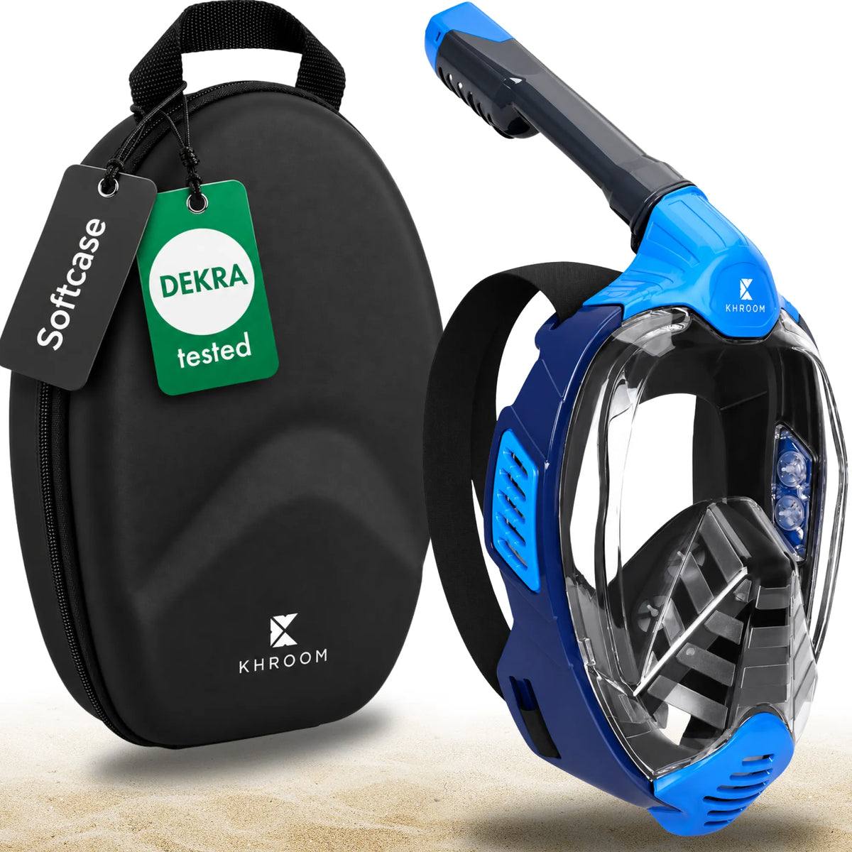 Khroom Seaview X Vollgesichts-Schnorchelmaske in Blau mit schwarzem Softcase, DEKRA-geprüft