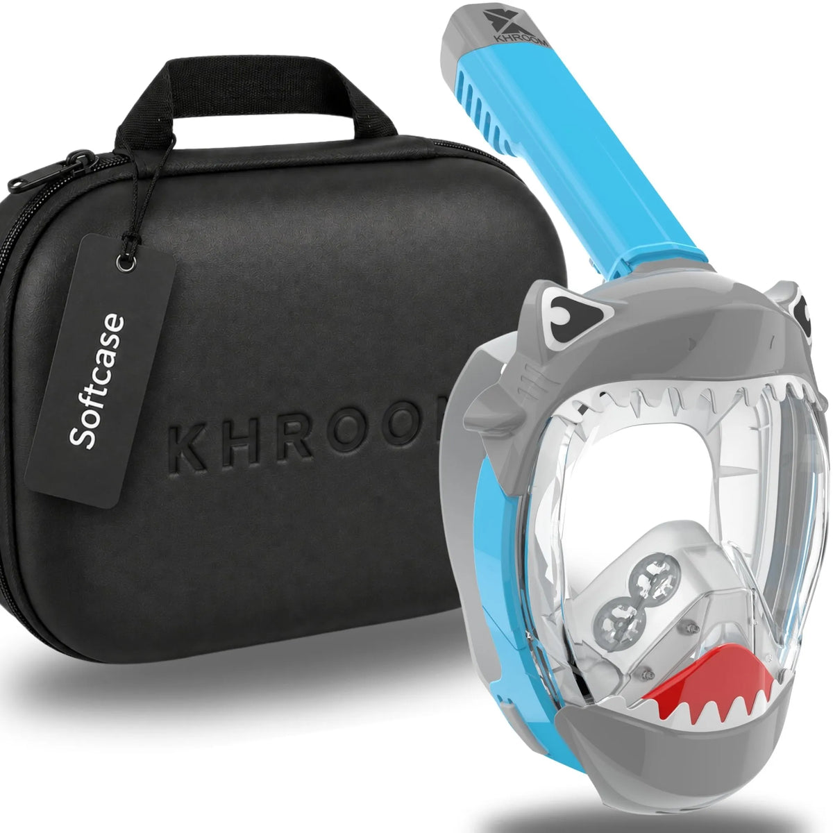 Kinder Schnorchelmaske Seaview Kids Hai Blau V2 mit Softcase – Vollgesichtsmaske für Kinder von 3 bis 10 Jahren von Khroom