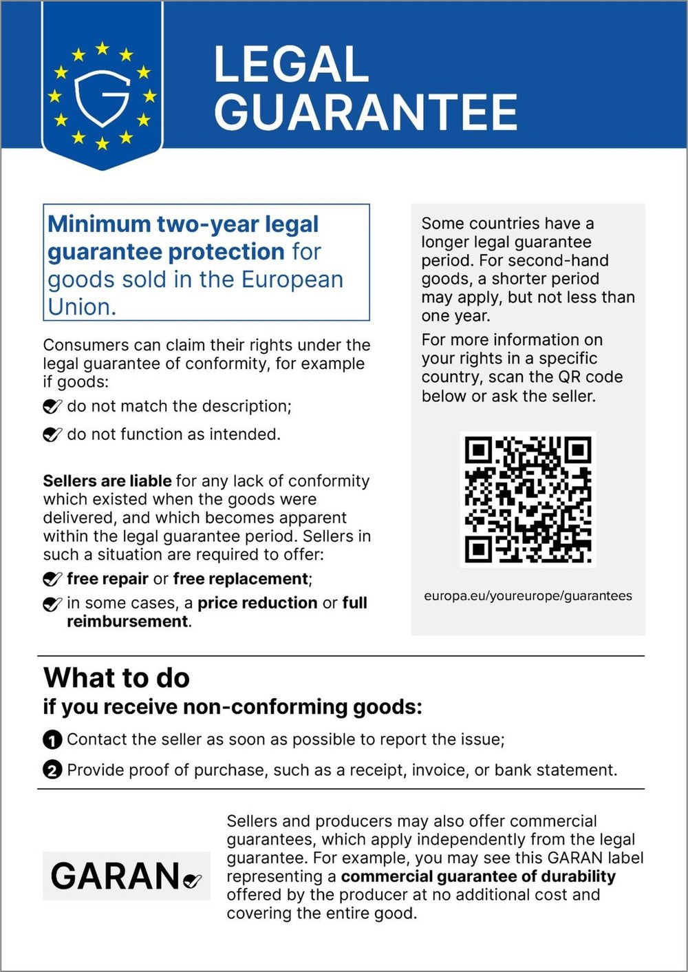 Legal guarantee – harmonised EU notice
