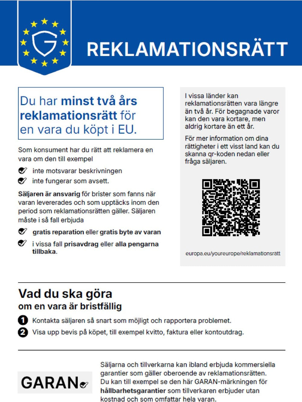 Reklamationsrätt – harmoniserat EU-meddelande